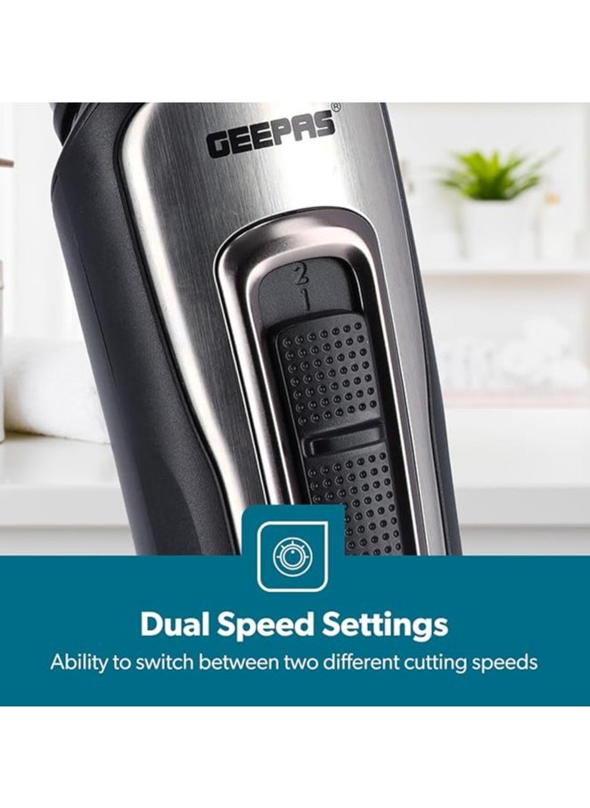 GEEPAS - 11-IN-1 Rechargeable Grooming Set- GTR8300| With 6 Interchangeable Heads and 4 Comb Attachments| Includes a Charging Stand| Prefect for Home and Professional Styling| Black - Image 1