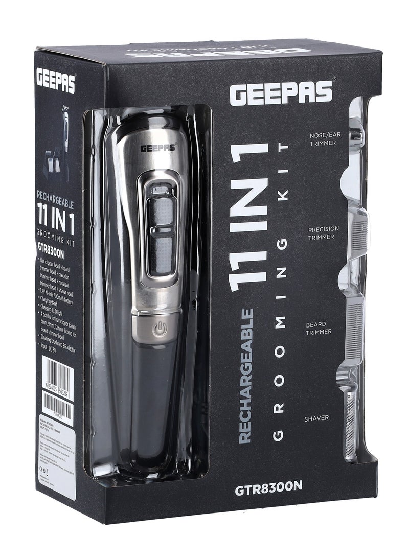 GEEPAS - 11-IN-1 Rechargeable Grooming Set- GTR8300| With 6 Interchangeable Heads and 4 Comb Attachments| Includes a Charging Stand| Prefect for Home and Professional Styling| Black - Image 1