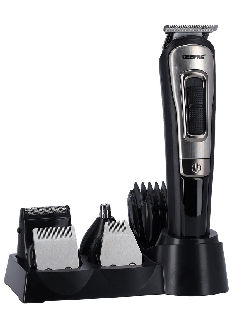 GEEPAS - 11-IN-1 Rechargeable Grooming Set- GTR8300| With 6 Interchangeable Heads and 4 Comb Attachments| Includes a Charging Stand| Prefect for Home and Professional Styling| Black - Image 1