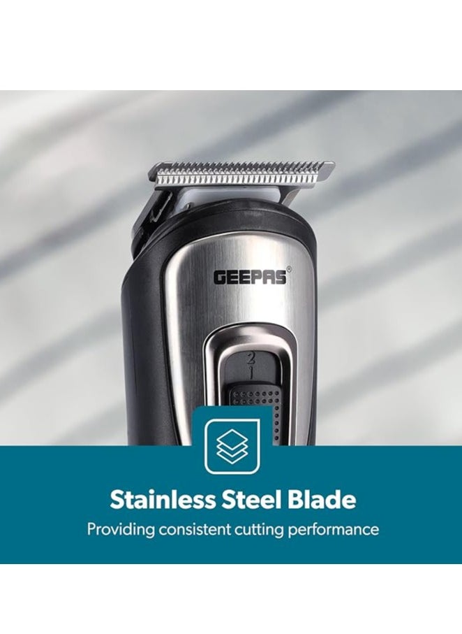 GEEPAS - 11-IN-1 Rechargeable Grooming Set- GTR8300| With 6 Interchangeable Heads and 4 Comb Attachments| Includes a Charging Stand| Prefect for Home and Professional Styling| Black - Image 1