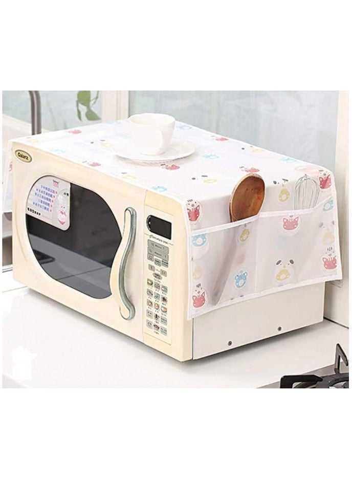 غطاء ميكروويف مقاوم للأتربة مع جيوب جانبية للتخزين – تصميم قماش مزخرف عملي لتنظيم المطبخ - Image 2