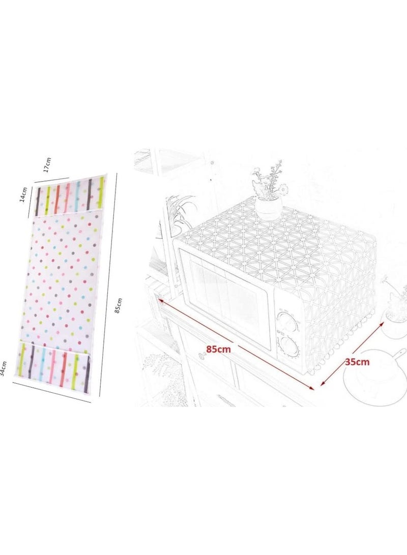 غطاء ميكروويف مقاوم للأتربة مع جيوب جانبية للتخزين – تصميم قماش مزخرف عملي لتنظيم المطبخ - Image 3
