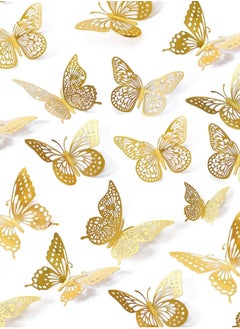 Generic 3D Butterfly Decorations, 48pcs Gold Butterfly, 4 Styles 3 Sizes Removable Butterfly Room Decor Butterfly Wall Stickers for Birthday Party Garden Tea Cake Flower Decorations DIY Gift  - Image 3