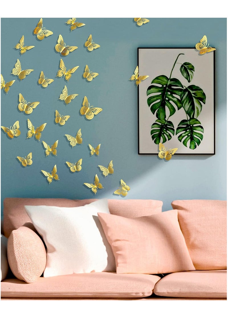 3D Butterfly Decorations, 48pcs Gold Butterfly, 4 Styles 3 Sizes Removable Butterfly Room Decor Butterfly Wall Stickers for Birthday Party Garden Tea Cake Flower Decorations DIY Gift - Image 4