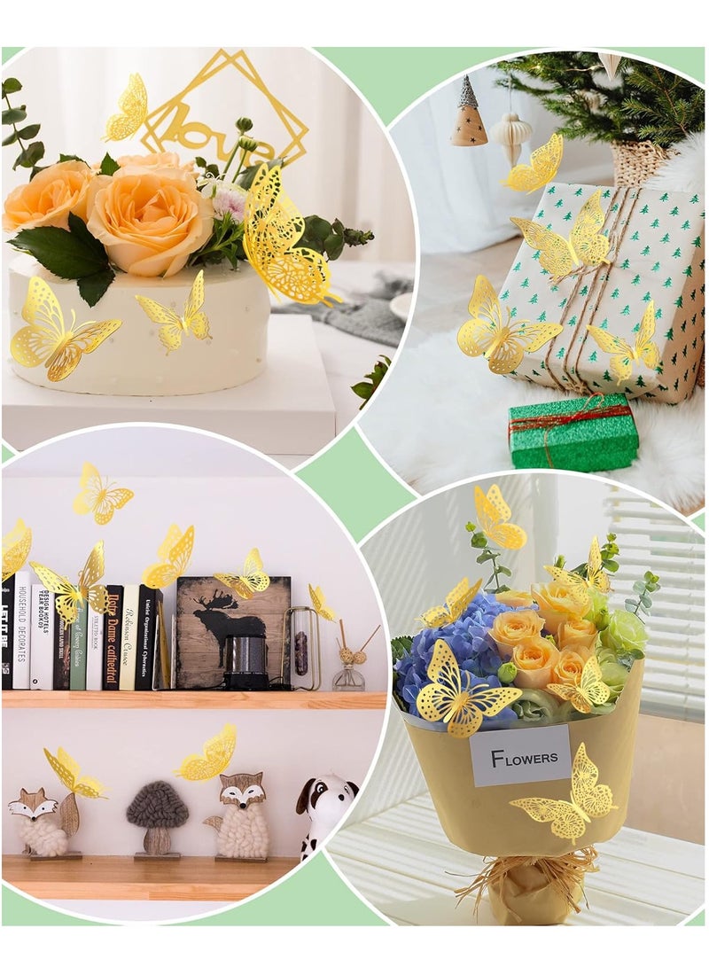 3D Butterfly Decorations, 48pcs Gold Butterfly, 4 Styles 3 Sizes Removable Butterfly Room Decor Butterfly Wall Stickers for Birthday Party Garden Tea Cake Flower Decorations DIY Gift - Image 1