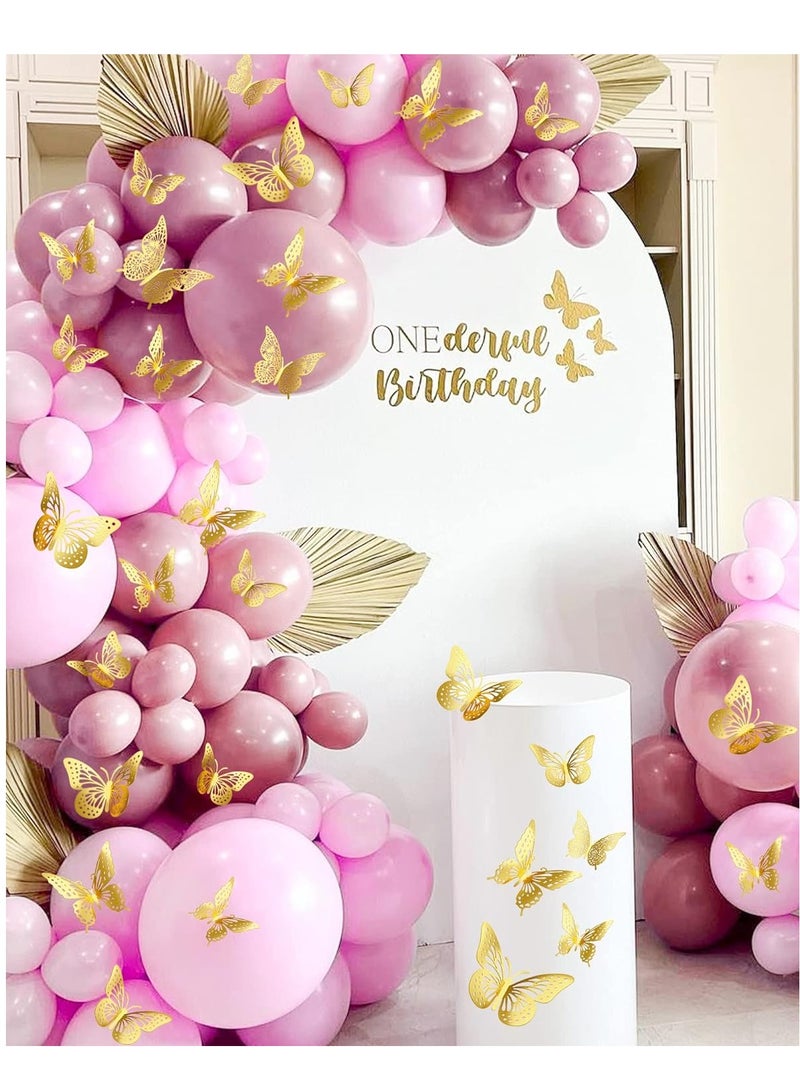 3D Butterfly Decorations, 48pcs Gold Butterfly, 4 Styles 3 Sizes Removable Butterfly Room Decor Butterfly Wall Stickers for Birthday Party Garden Tea Cake Flower Decorations DIY Gift - Image 3