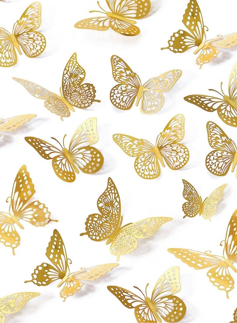 3D Butterfly Decorations, 48pcs Gold Butterfly, 4 Styles 3 Sizes Removable Butterfly Room Decor Butterfly Wall Stickers for Birthday Party Garden Tea Cake Flower Decorations DIY Gift - Image 5