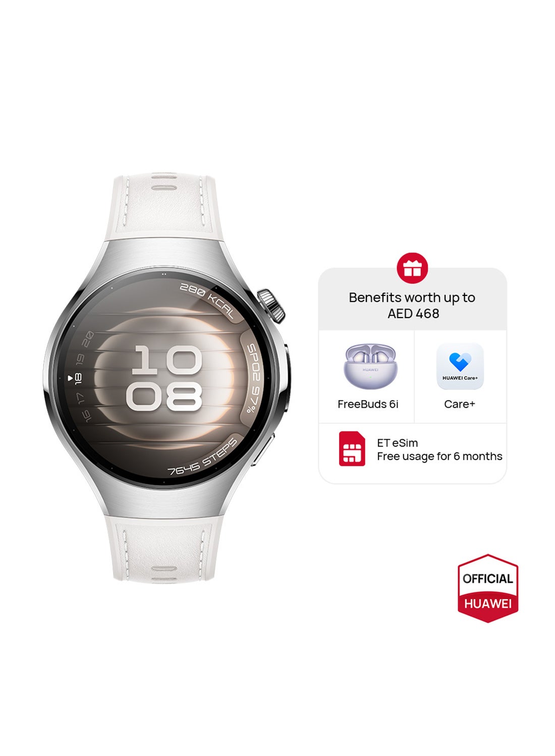 HUAWEI Watch 5 42mm Smartwatch, Multi-sensing X-TAP technology, Real-Time Fingertip Blood Oxygen, eSIM, 2-Battery Modes, Intuitive Smart Gestures, Compatible with iOS & Android + FOC White