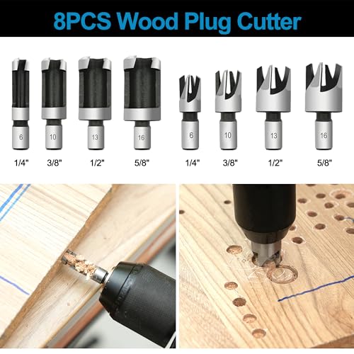 GMTOOLS 28Pcs Woodworking Chamfer Drilling Tools-Countersink Bit, Step Drill Bit Set, Wood Plug Cutter Drill Bit Set (2 Styles), 5-Flute Countersink Drill Bit, Positioning Punch and 1pc Hex Wrench - Image 3