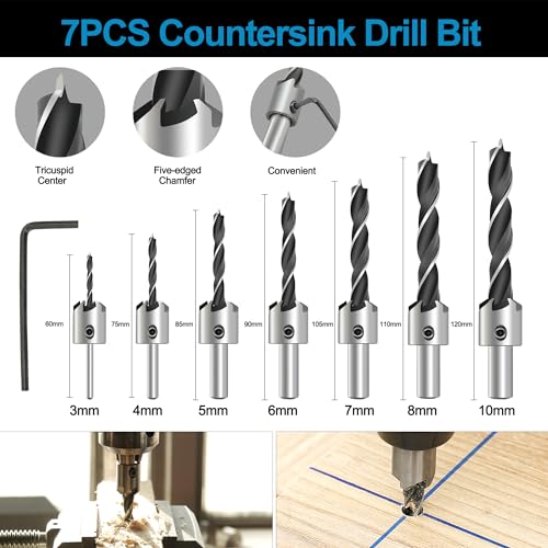 GMTOOLS 28Pcs Woodworking Chamfer Drilling Tools-Countersink Bit, Step Drill Bit Set, Wood Plug Cutter Drill Bit Set (2 Styles), 5-Flute Countersink Drill Bit, Positioning Punch and 1pc Hex Wrench - Image 2