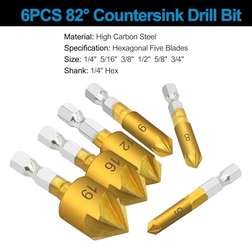 GMTOOLS 28Pcs Woodworking Chamfer Drilling Tools-Countersink Bit, Step Drill Bit Set, Wood Plug Cutter Drill Bit Set (2 Styles), 5-Flute Countersink Drill Bit, Positioning Punch and 1pc Hex Wrench - Image 4