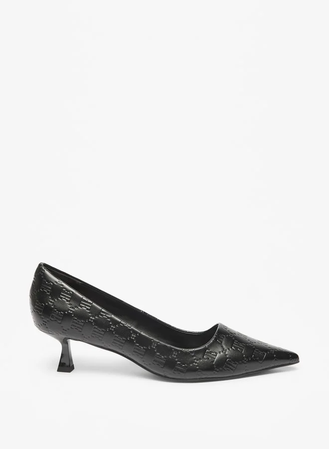 ايل Women's Monogram Embossed Slip-On Pumps with Kitten Heels