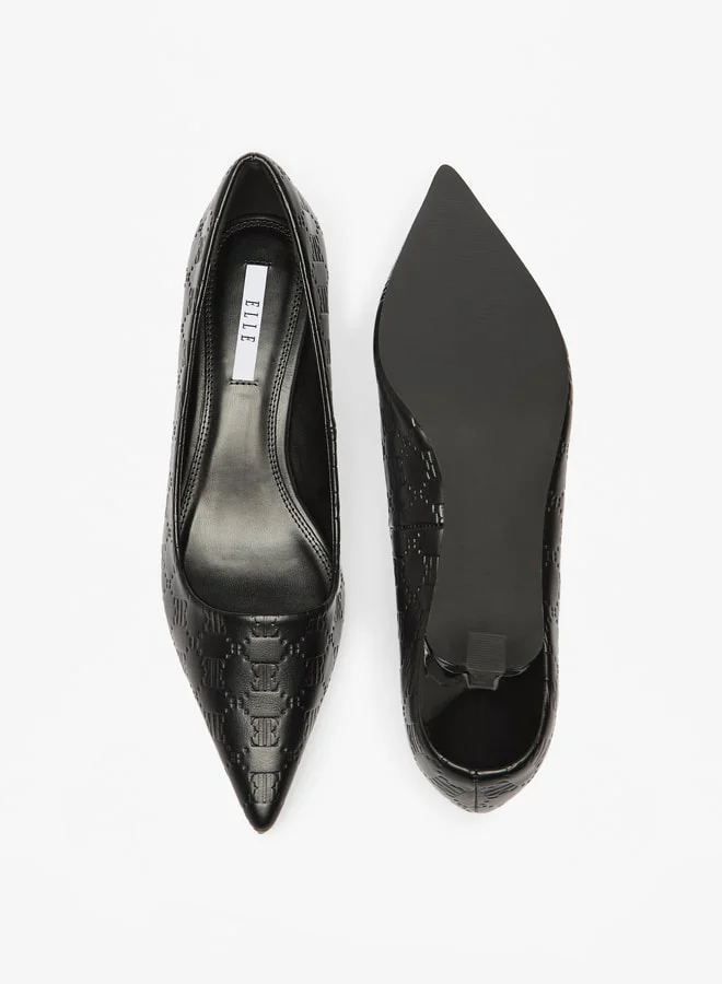 ايل Women's Monogram Embossed Slip-On Pumps with Kitten Heels