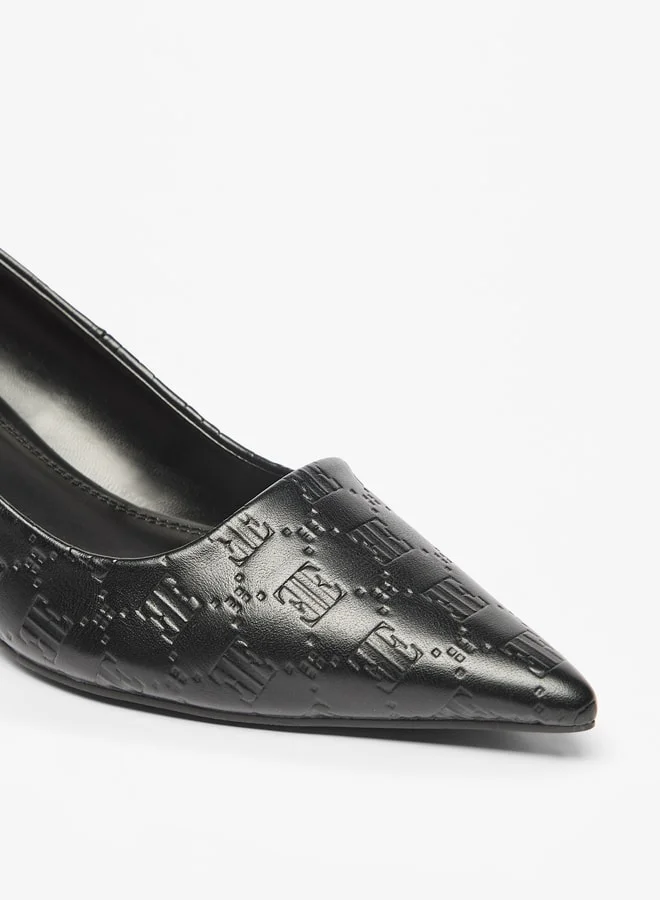 ايل Women's Monogram Embossed Slip-On Pumps with Kitten Heels
