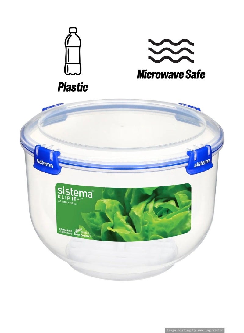 sistema نظام كليب إت بلس 3.5 لتر حافظة خس قابلة للتكديس، تأتي مع مشابك قفل سهلة للإغلاق المحكم، آمنة للاستخدام في الميكروويف وخالية من BPA. مشابك زرقاء داكنة. - Image 1