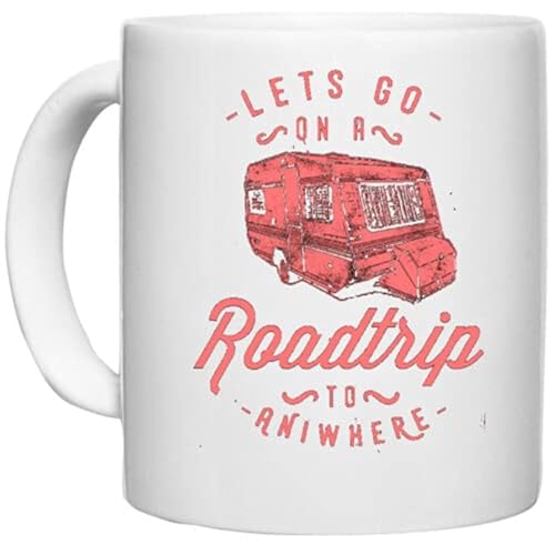 UDNAG White Ceramic Coffee/Tea Mug 'Roadtrip | Lets Go Roadtrip to Aniwhere' Perfect for Gifting [350ml] - Image 1