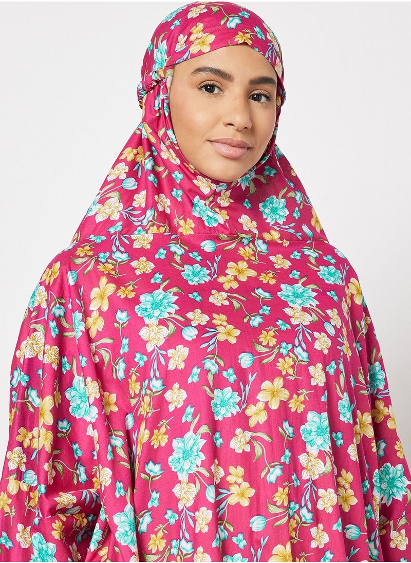Hayat - Praying Dress With Floral Prints And With Attached Veil - Image 1