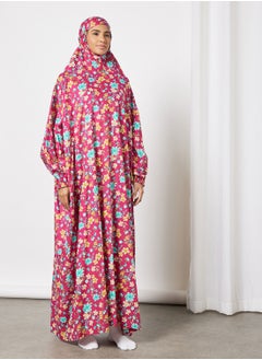 Praying Dress With Floral Prints And With Attached Veil