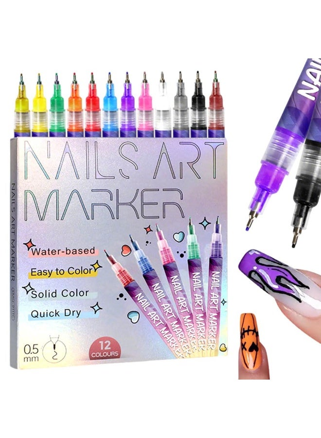 12 Colors Nail Art Pens Set, Nail Art Markers Polish Pen for 3D Nail Art, Drawing Painting Liner Brush for DIY Nail Art Beauty Adorn Manicure Tools (12 colors) - Image 1