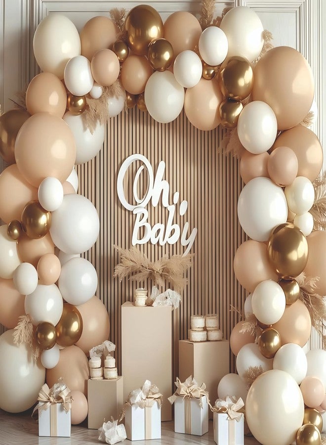 YOURS DECOR مجموعة زينة بالونات من يورز ديكور - 37 قطعة من البالونات البيج والأبيض والذهبي الكرومي لأعياد الميلاد وحفلات الزفاف والذكرى السنوية والمناسبات | مجموعة زينة بالونات بألوان الباستيل، عناصر زينة لأعياد الميلاد للأطفال والكبار - Image 1