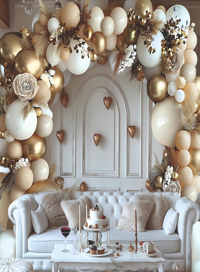 YOURS DECOR مجموعة زينة بالونات من يورز ديكور - 37 قطعة من البالونات البيج والأبيض والذهبي الكرومي لأعياد الميلاد وحفلات الزفاف والذكرى السنوية والمناسبات | مجموعة زينة بالونات بألوان الباستيل، عناصر زينة لأعياد الميلاد للأطفال والكبار - Image 5