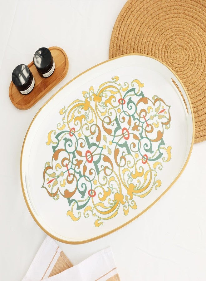 Omuriko Oval Plastic Serving Tray with Handles, Elegant Decorative Tray for Coffee Table, Ottoman, Living Room, Kitchen, and Outdoor Use. 10"*16"*1.4" D - Image 1