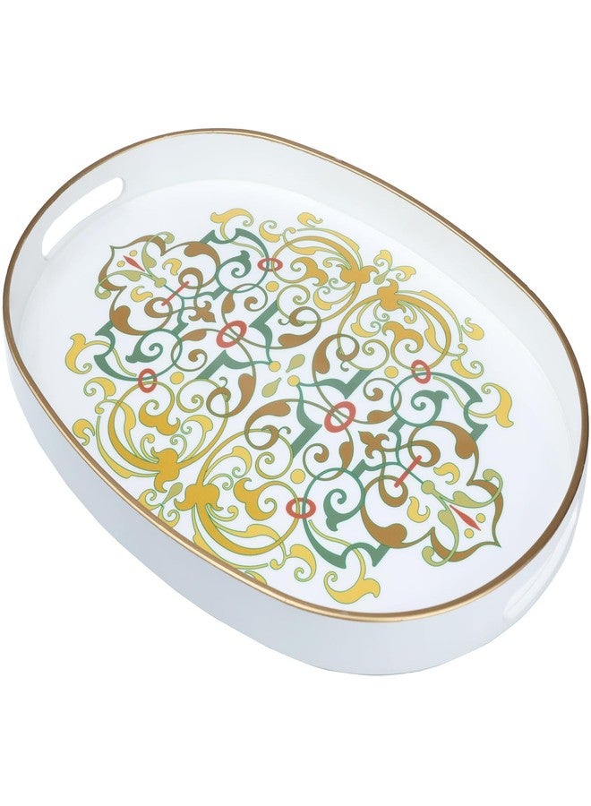 Omuriko Oval Plastic Serving Tray with Handles, Elegant Decorative Tray for Coffee Table, Ottoman, Living Room, Kitchen, and Outdoor Use. 10"*16"*1.4" D - Image 2