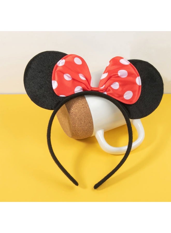 CHuangQi 20 pcs Mouse Ears Headbands, Solid Black Ears & Polka Dots Red Bow, Boys & Girls Birthday Party Supplies - Image 3