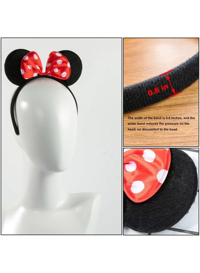 CHuangQi 20 pcs Mouse Ears Headbands, Solid Black Ears & Polka Dots Red Bow, Boys & Girls Birthday Party Supplies - Image 5