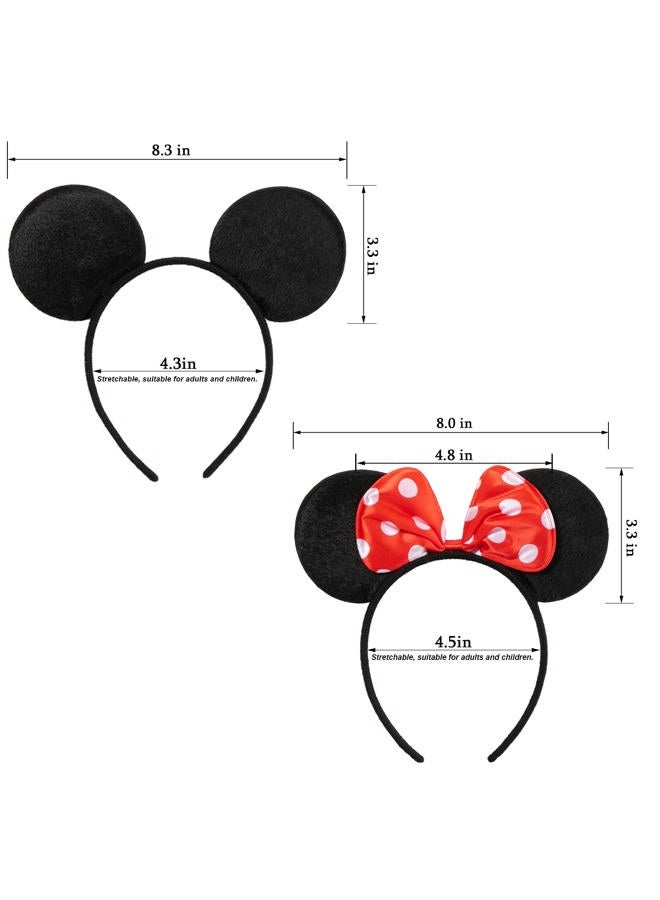 CHuangQi 20 pcs Mouse Ears Headbands, Solid Black Ears & Polka Dots Red Bow, Boys & Girls Birthday Party Supplies - Image 2