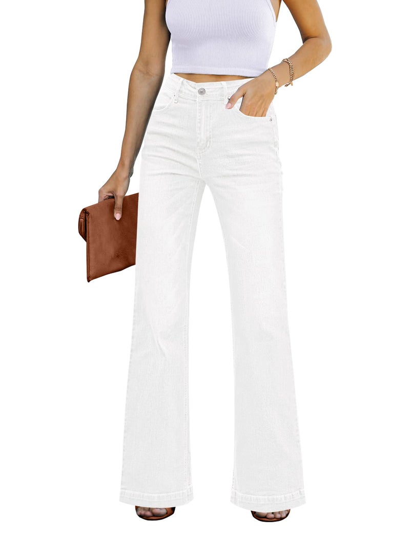 GRAPENT Women Jeans Stretchy Resort Wear for 2023 Womens Western Hippie Outfits Cowgirl Pants Flare Color Brilliant White Size 16 18 X-Large - Image 1