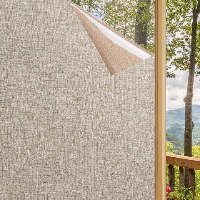 WINDOW FILM NO ADHESIVE REMOVABLEDECORATIVE PRIVACY WINDOW FILMTEXTURE PRIVACY GLASS FILM FOR BATHROOM OFFICE HOME 175X787INCHES BROWN