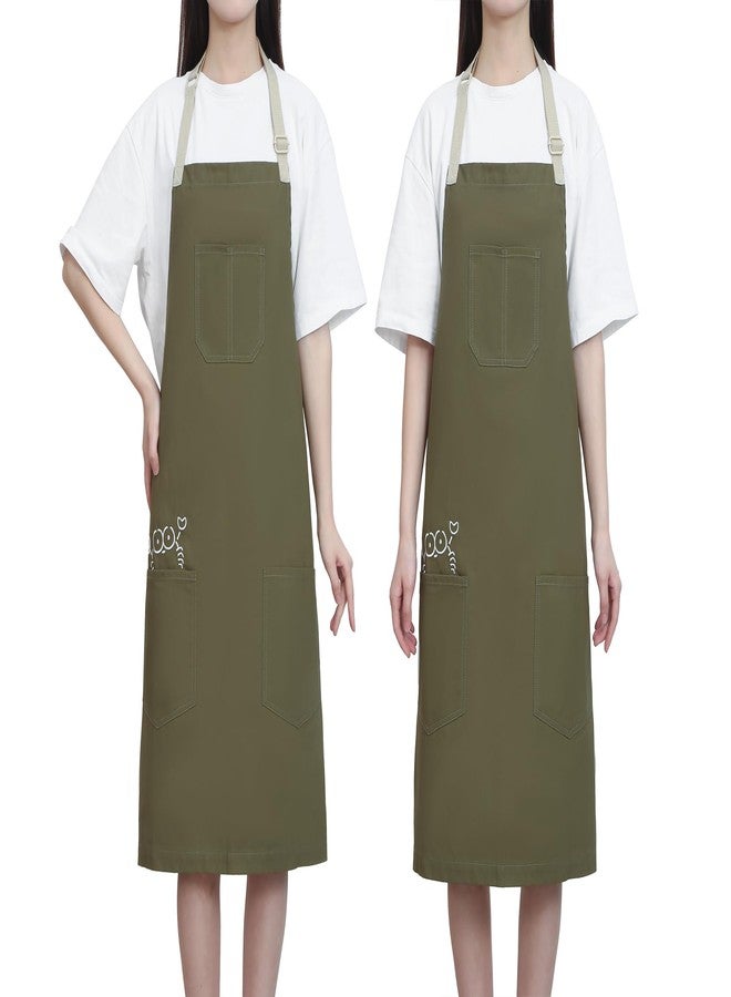 Tobyan Soft Cotton Apron Adjustable - Art Apron with Embroidered, Great for Florist and Kitchen (Olive) - Image 3