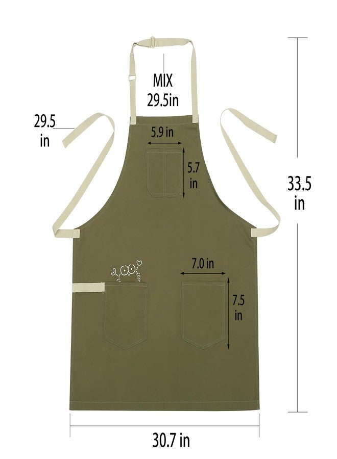 Tobyan Soft Cotton Apron Adjustable - Art Apron with Embroidered, Great for Florist and Kitchen (Olive) - Image 2