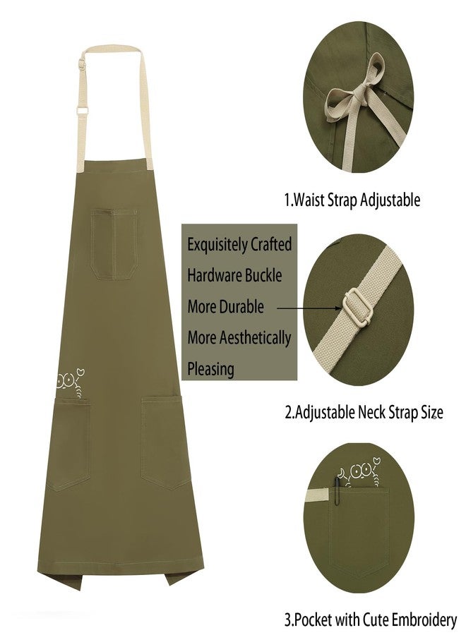 Tobyan Soft Cotton Apron Adjustable - Art Apron with Embroidered, Great for Florist and Kitchen (Olive) - Image 4