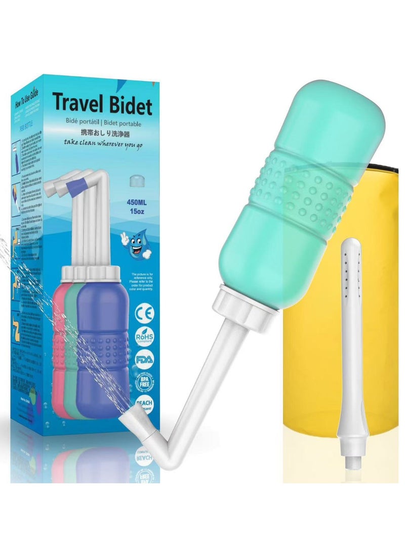 2 in 1 Portable Bidet, 450ml Travel 15oz Handheld Personal Empty Bottle, Childbirth Cleaner for Women,Men,Baby,Personal Hygiene Outdoor,Camping,Travling,with waterproof storage bag(Green)  - Image 1