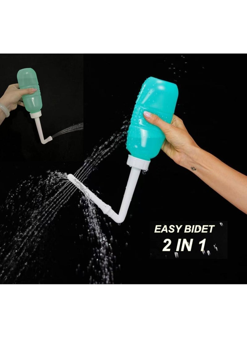 2 in 1 Portable Bidet, 450ml Travel 15oz Handheld Personal Empty Bottle, Childbirth Cleaner for Women,Men,Baby,Personal Hygiene Outdoor,Camping,Travling,with waterproof storage bag(Green)  - Image 3