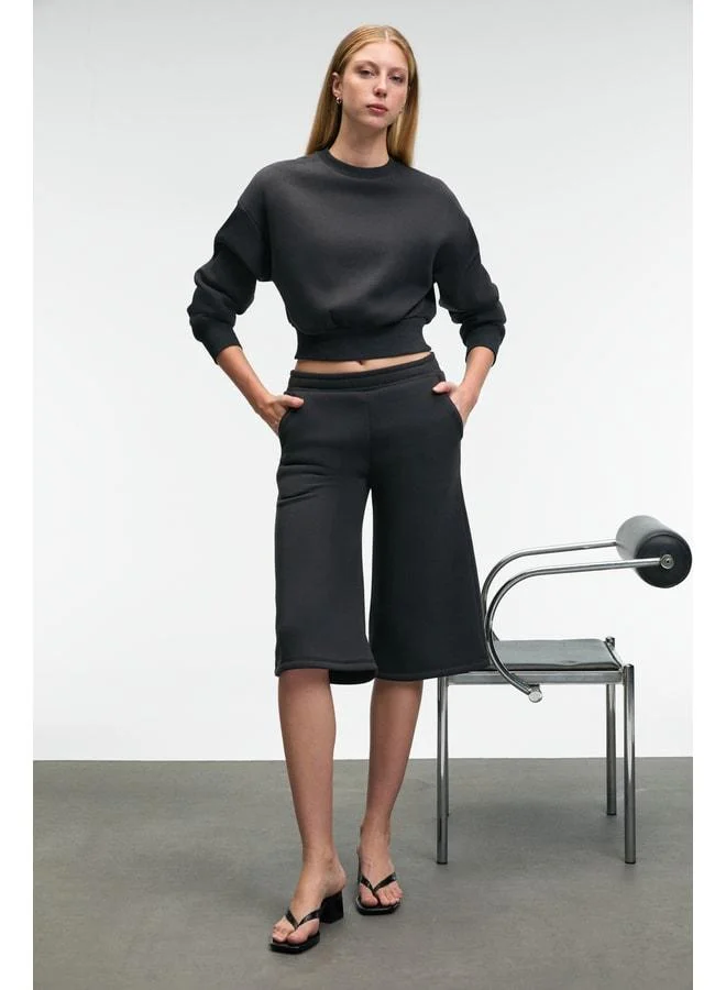 GRIMELANGE ELPIHRA Women's Oversize Waist Elastic Double Pocket Anthracite Shorts & Bermuda.