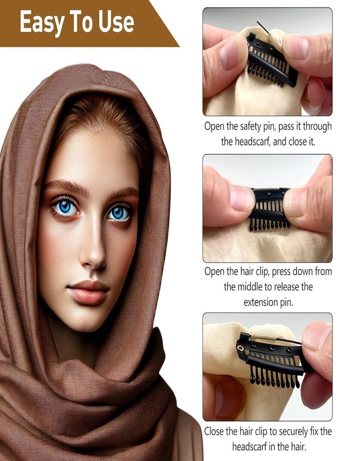 Multipurpose Dupatta Pin | Hair Wig Clips with Attached Pin | Bridal Saree chunni Setting Holding Safety Pin for Head I Non-Slip Secure Grip | Black Color Pack of 3 (Black) - Image 5