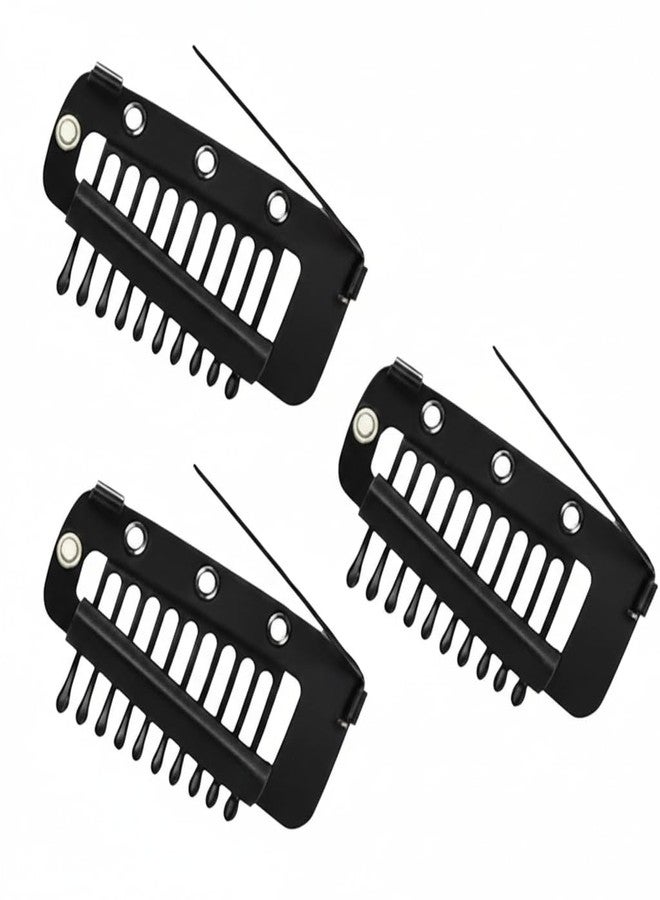 Multipurpose Dupatta Pin | Hair Wig Clips with Attached Pin | Bridal Saree chunni Setting Holding Safety Pin for Head I Non-Slip Secure Grip | Black Color Pack of 3 (Black) - Image 1