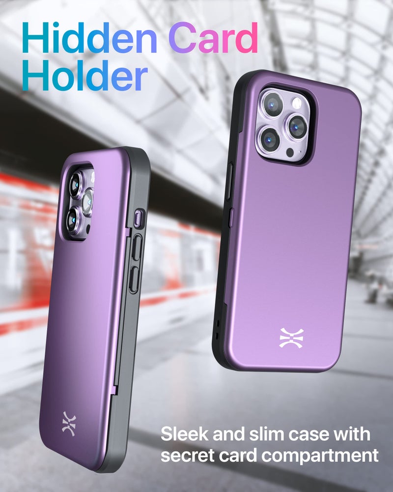 TORU for iPhone 14 Pro Wallet Case with Card Holder, Hidden ID Credit Card Slot Flip Kickstand, Slim Fit Shockproof Heavy Duty Phone Cover with Strap - Purple - Image 4