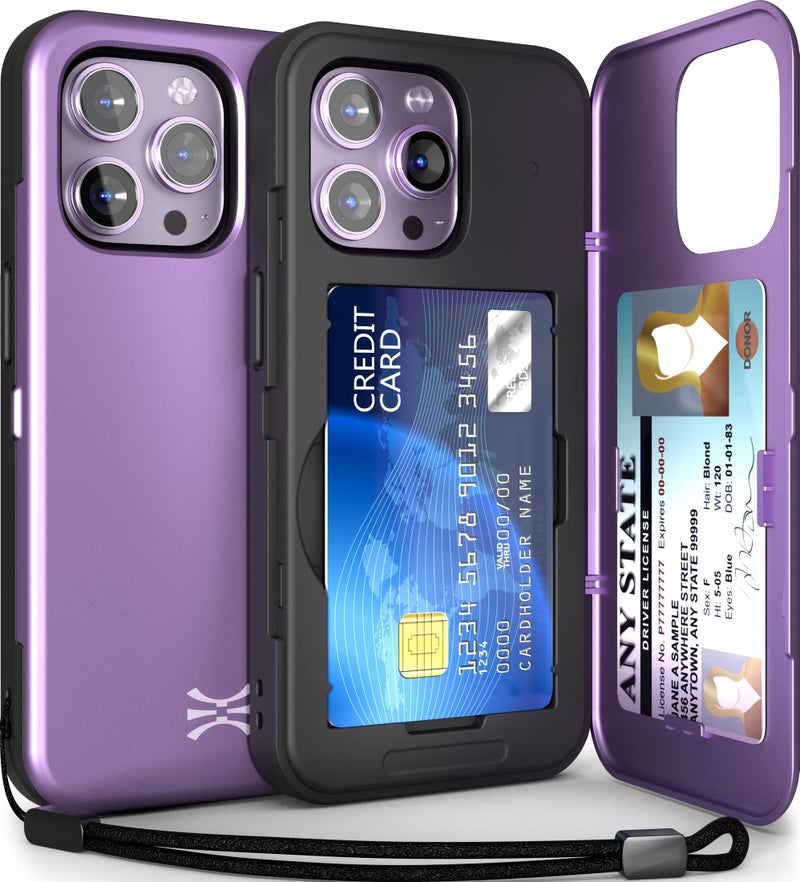 TORU for iPhone 14 Pro Wallet Case with Card Holder, Hidden ID Credit Card Slot Flip Kickstand, Slim Fit Shockproof Heavy Duty Phone Cover with Strap - Purple - Image 1
