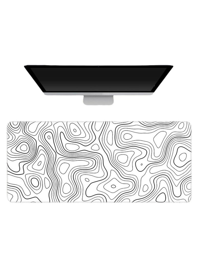 ECVV Gaming Mouse Pad XL - 80x30cm Large Mouse Mat with Anti-Slip Rubber Base for Keyboard and Mouse, for Home and Office（White with Black Topographic Line）