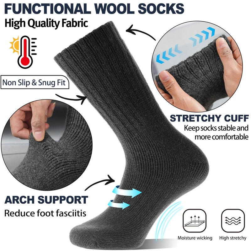 EBMORE Merino Wool Socks for Men Winter Thermal Warm Thick Hiking Boot Heavy Valentines Day Gifts for Him Stocking Stuffers Soft Cozy Socks for Cold Weather 5 Pack(Solid Colors(5pairs)) - Image 4
