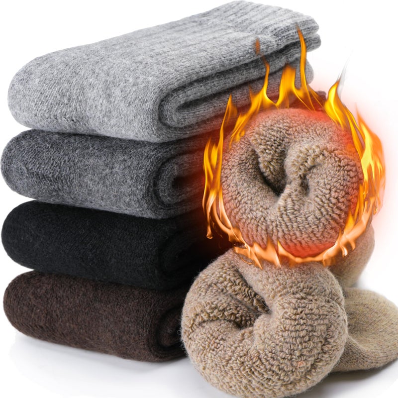 EBMORE Merino Wool Socks for Men Winter Thermal Warm Thick Hiking Boot Heavy Valentines Day Gifts for Him Stocking Stuffers Soft Cozy Socks for Cold Weather 5 Pack(Solid Colors(5pairs)) - Image 1