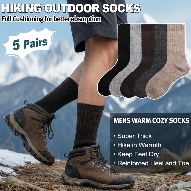 EBMORE Merino Wool Socks for Men Winter Thermal Warm Thick Hiking Boot Heavy Valentines Day Gifts for Him Stocking Stuffers Soft Cozy Socks for Cold Weather 5 Pack(Solid Colors(5pairs)) - Image 5