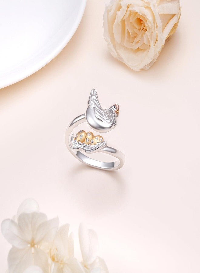 Alphm 925 Sterling Silver Chicken Ring for Women Adjustable Open Hen Egg Rings Cute Farm Jewelry Chicken Lovers Gifts - Image 3
