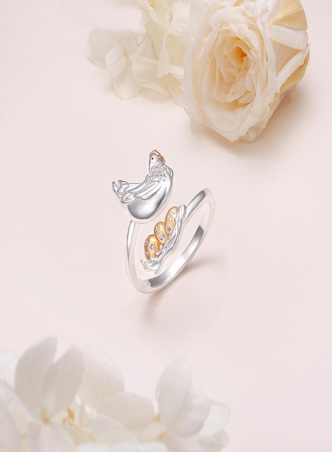 Alphm 925 Sterling Silver Chicken Ring for Women Adjustable Open Hen Egg Rings Cute Farm Jewelry Chicken Lovers Gifts - Image 4