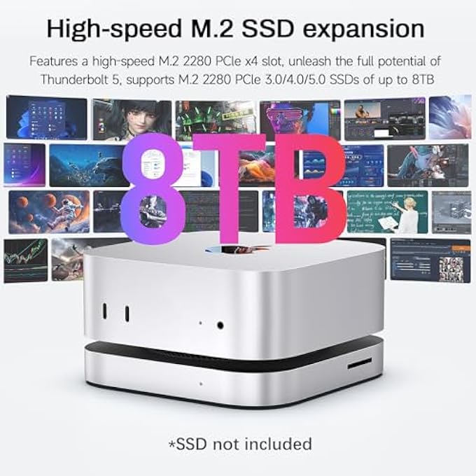 rayihni MATE MINI-B 80GBPS MAC MINI M4 DOCK & STAND, UP TO 8TB NVME SSD EXPANSION, PD3.0 PORT, SD4.0 CARD READER, 2.5G LAN, 2*USB A 10GBPS FOR LAPTOPS/DESKTOP PC/MINI PC - Image 3