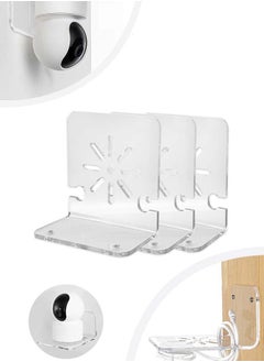 Acrylic Clear Small Wall Shelf Set of 3 for Security Cameras, Speakers, Baby Monitors, Universal Adhesive Shelf Easy to Install No Drill, with Cable Clips